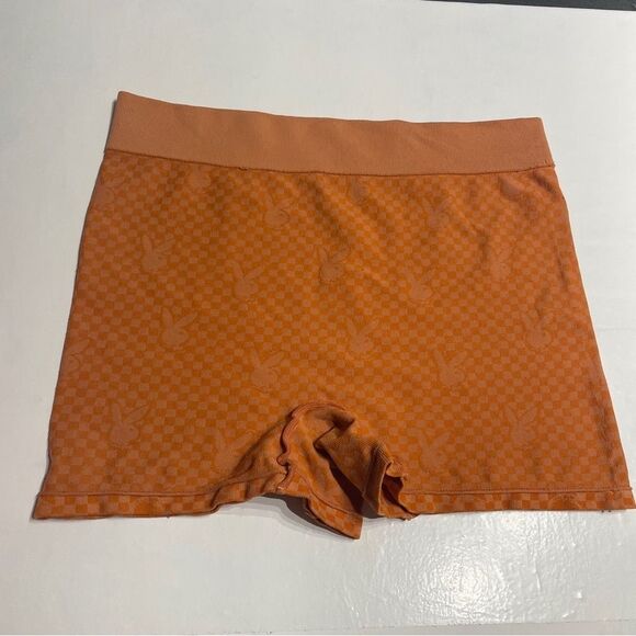 Playboy by Pacsun L Checkered Orange Extra Short Bike Shorts - Picture 3 of 6